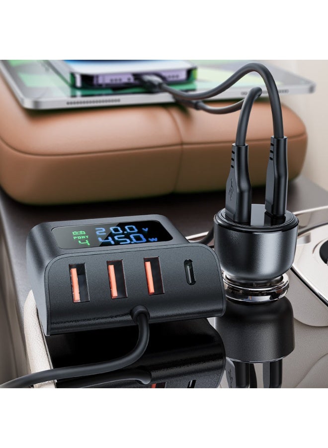 ACEFAST Fast Charge 138W Car HUB Charger B11,1USB-C & 3USB-A, Digital display shows charging voltage - Black, Suitable for phones / tablets / game consoles / laptops - Image 5