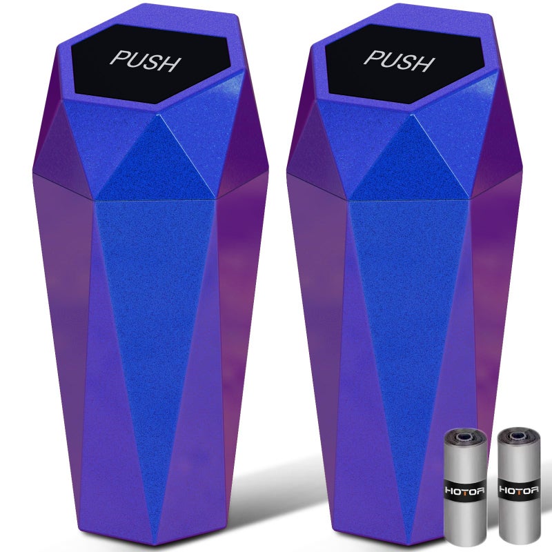 HOTOR Car Trash Can with Lid - 2 Pack, Car Accessories for Interior, Leakproof Vehicle Garbage Can with 30 Attached Trash Bags, Multipurpose Organizers and Storage for Home, Office, Blue&Purple