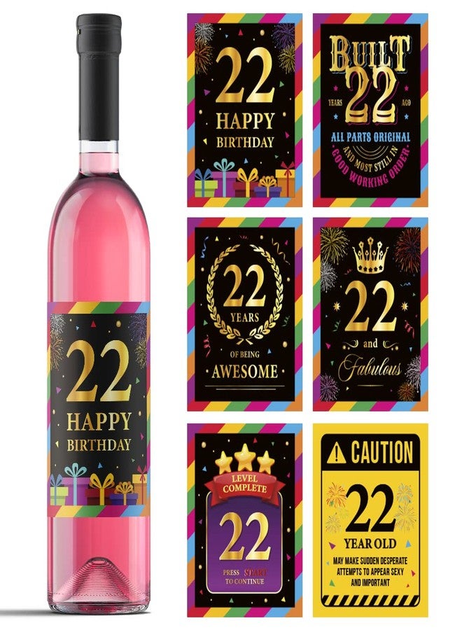 Paintio 22nd Birthday Wine Labels - Wine Bottle Stickers Birthday Supplies for 22 Years Old Happy Birthday Party - Gift Idea for Birthday Anniversary - 22nd Birthday Party Decorations [Set of 6] - Image 1