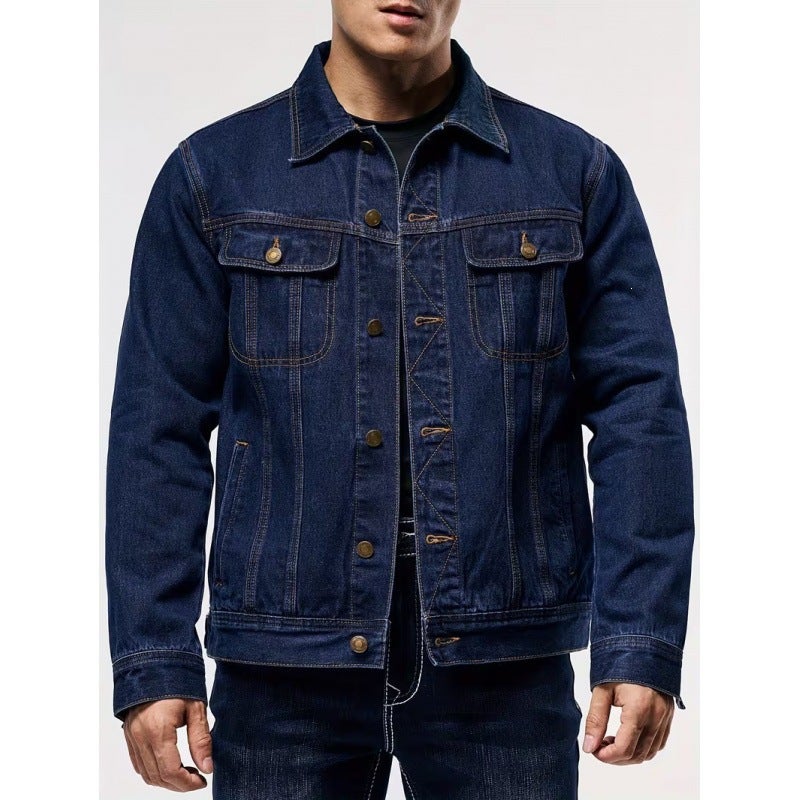 Men's Slim Fit Denim Jacket with Collar and Button Front - Image 1