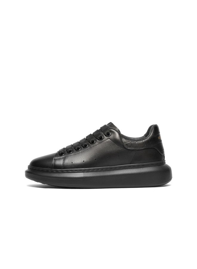 Belle Contrasting Color White Sneakers For Men, Cowhide Comfortable Thick-soled Casual Skateboard Shoes A1160cm3, Black, Size 42 - Image 1