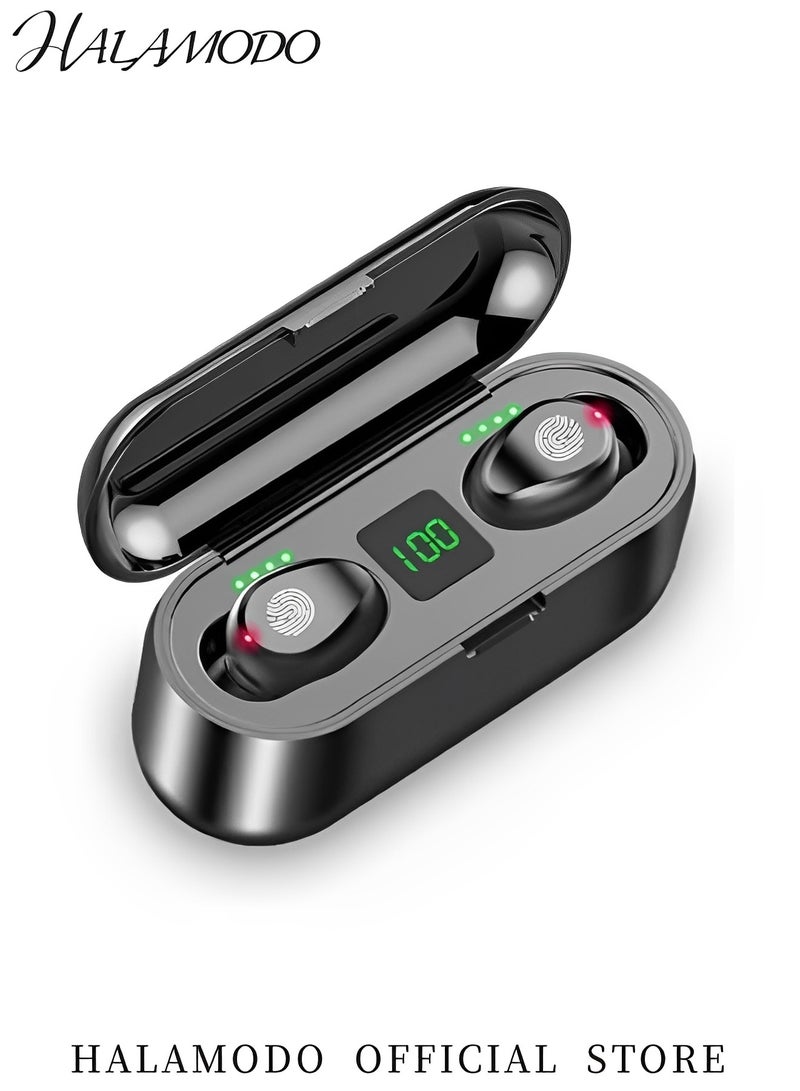 Halamodo Touch Control Wireless Bluetooth Earphones Mini F9 5.0 TWS IPX5 Waterproof Earphones Stealth Sports Earphones Stereo Bluetooth Headset with USB Charging Case - Image 2