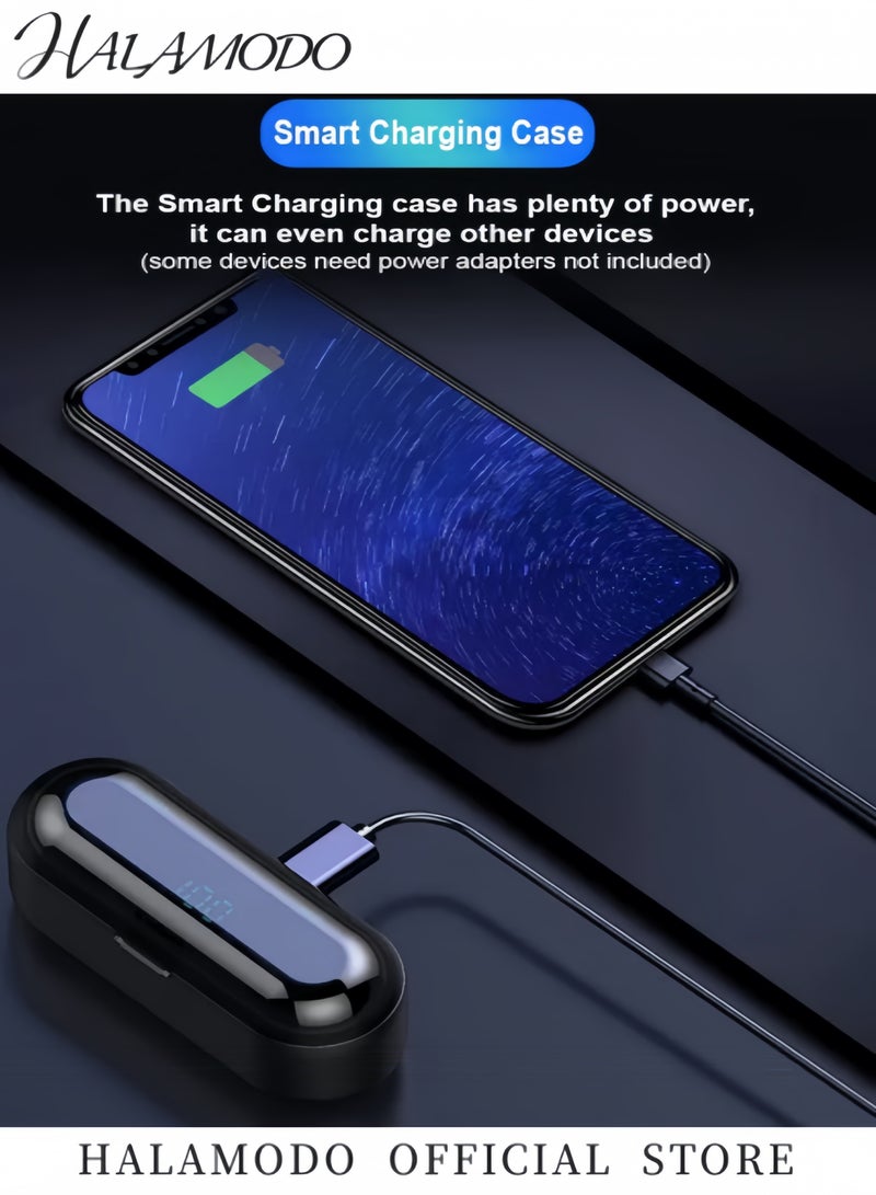 Halamodo Touch Control Wireless Bluetooth Earphones Mini F9 5.0 TWS IPX5 Waterproof Earphones Stealth Sports Earphones Stereo Bluetooth Headset with USB Charging Case - Image 5