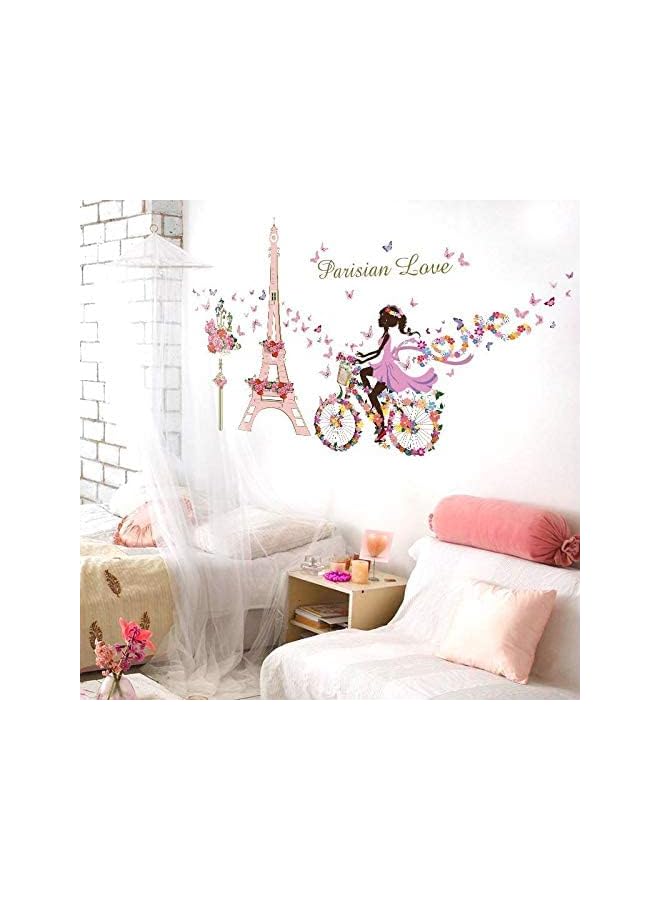 Zaboon Paris Love Flower Butterfly Fairy Girl Riding Bike Wall Sticker For Kids Rooms Art Decal Home Decor Mural Poster - Image 2