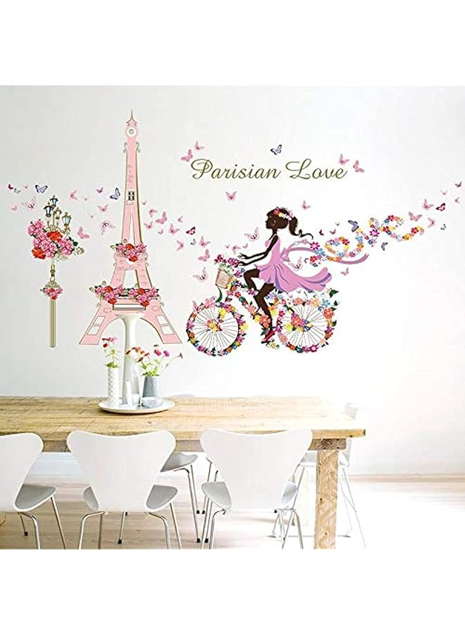Zaboon Paris Love Flower Butterfly Fairy Girl Riding Bike Wall Sticker For Kids Rooms Art Decal Home Decor Mural Poster - Image 1