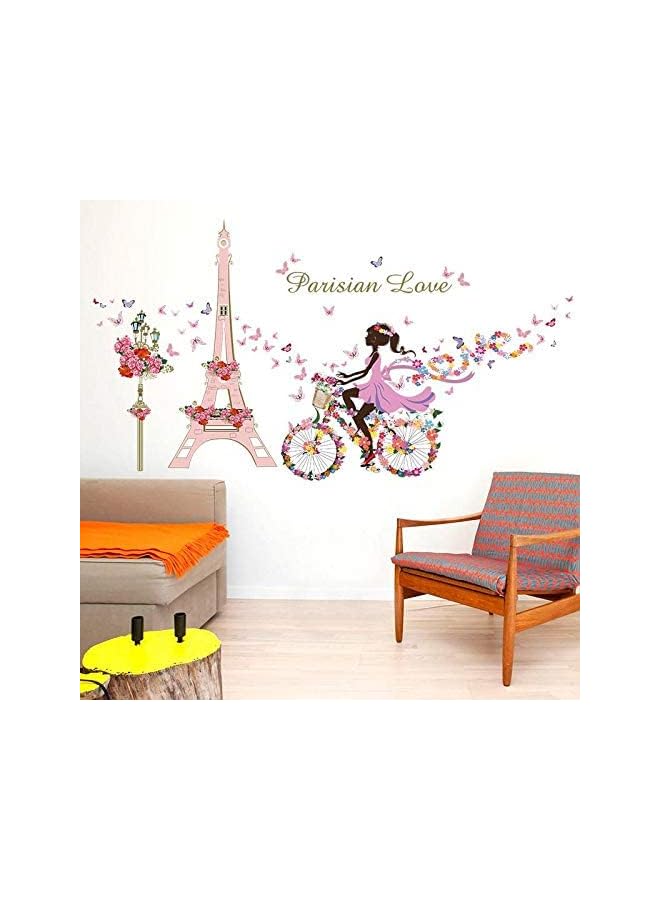 Zaboon Paris Love Flower Butterfly Fairy Girl Riding Bike Wall Sticker For Kids Rooms Art Decal Home Decor Mural Poster - Image 4