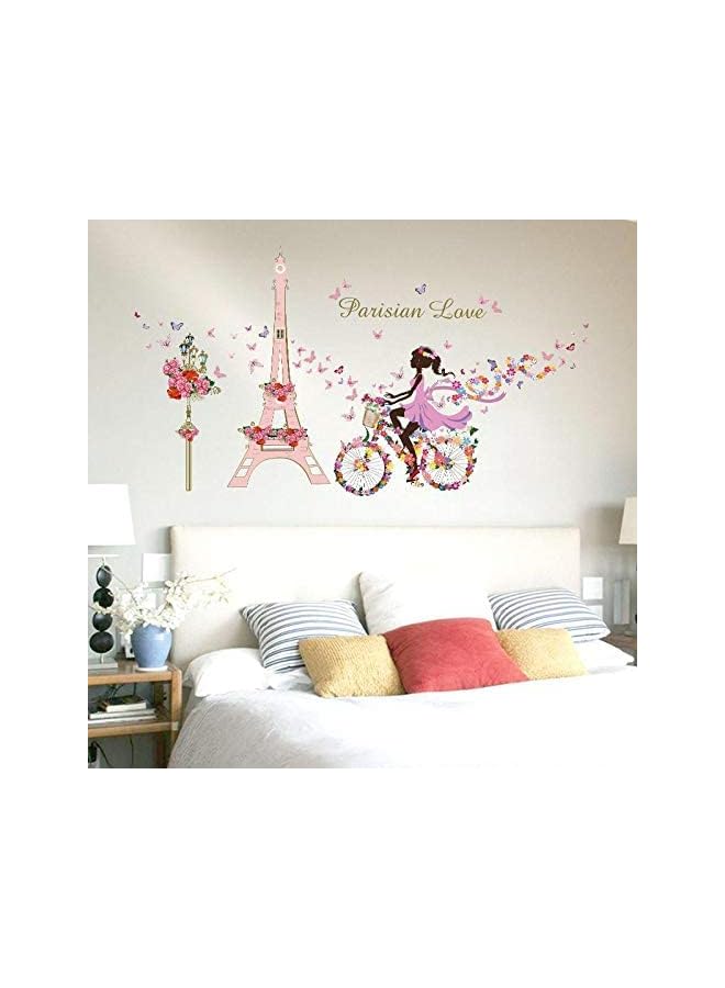 Zaboon Paris Love Flower Butterfly Fairy Girl Riding Bike Wall Sticker For Kids Rooms Art Decal Home Decor Mural Poster - Image 3