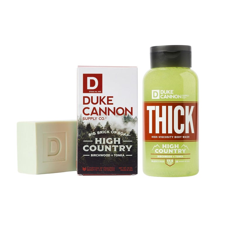 Duke Cannon High Country Big Brick of Soap  THICK High Viscosity Body Wash  Birchwood  Tonka Scent  10oz TripleMilled Soap Bar  175oz ExtraThick Body Wash 2 Pack Bundle