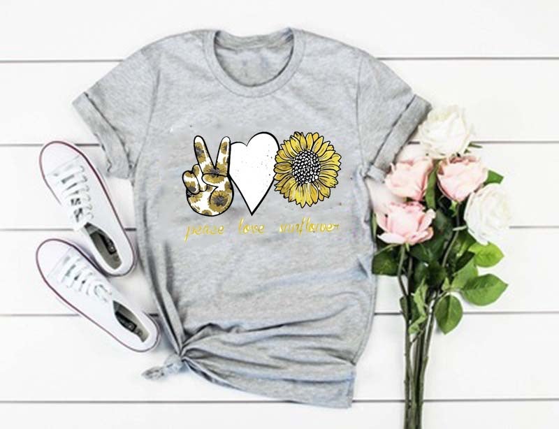 wish summer Women's PEACE LOVE SUNSHINE printed round neck casual short sleeve t-shirt - Image 4