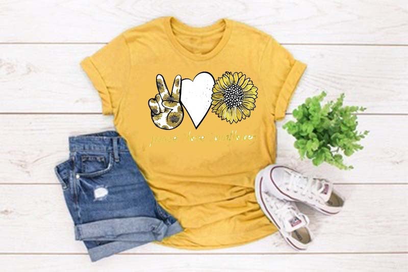 wish summer Women's PEACE LOVE SUNSHINE printed round neck casual short sleeve t-shirt - Image 5
