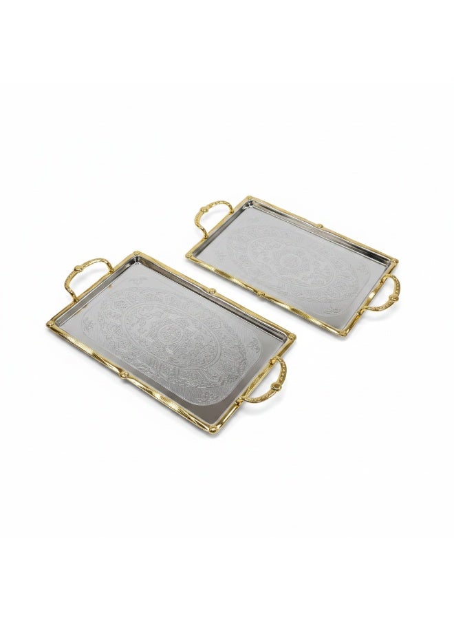 GERMAX 2PCS SERVING TRAY STEEL SILVER 42*27/34*23 CM - Image 1