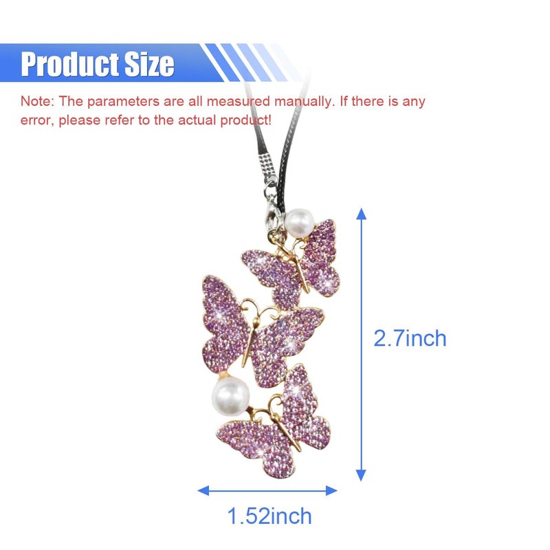 BDZMC Bling Butterfly Diamond Car Hanging Accessories, Crystal Rear View Mirror Charms, Hanging Ornament Pendant Lucky Presents for Women, Interior Decoration Accessories (Purple) - Image 2