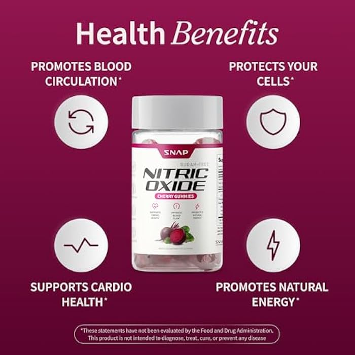 Snap Supplements Nitric Oxide Beet Root Gummies – Beet Root Supplement with Pomegranate Powder Supports Healthy Circulation & Natural Energy, 60 Sugar-Free Gummies (1 Month Supply), Cherry - Image 4