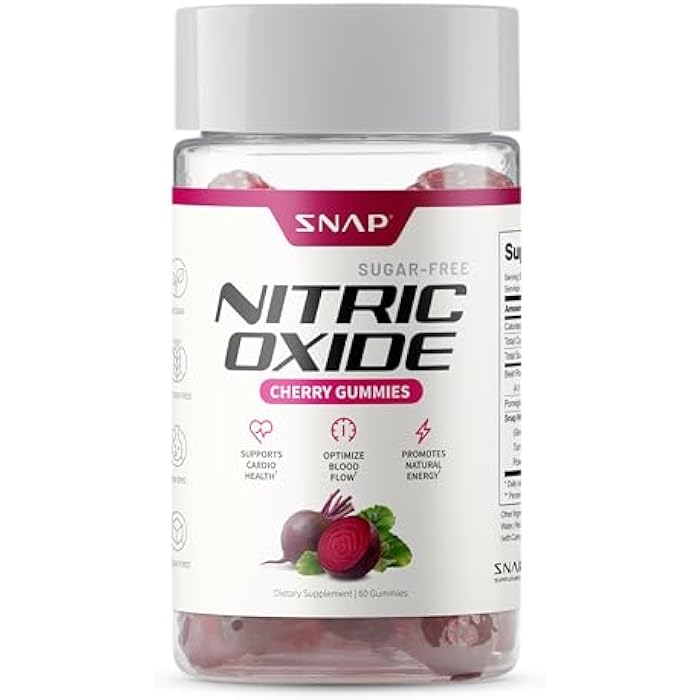 Snap Supplements Nitric Oxide Beet Root Gummies – Beet Root Supplement with Pomegranate Powder Supports Healthy Circulation & Natural Energy, 60 Sugar-Free Gummies (1 Month Supply), Cherry - Image 1