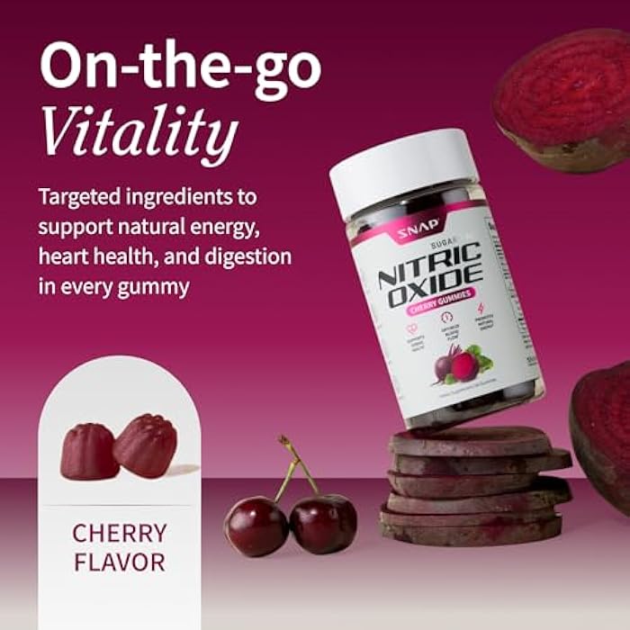 Snap Supplements Nitric Oxide Beet Root Gummies – Beet Root Supplement with Pomegranate Powder Supports Healthy Circulation & Natural Energy, 60 Sugar-Free Gummies (1 Month Supply), Cherry - Image 2