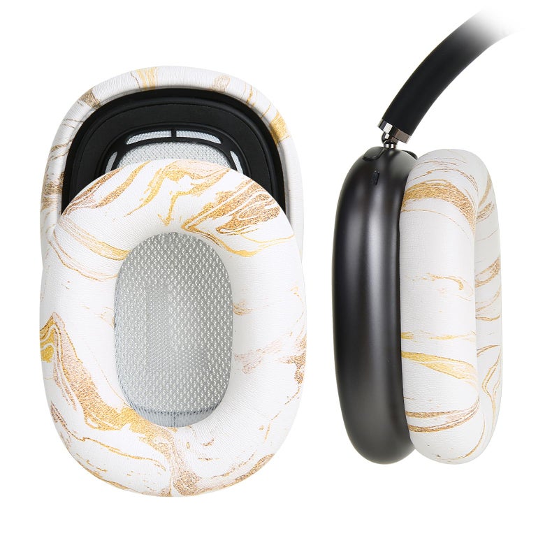 Earrock Ear Cushion Pads for AirPods Max Earpads Replacement with Protein Leather Memory Foam and Magnet Gorgeous and Luxury Style with White Gilding Pattern - Image 2