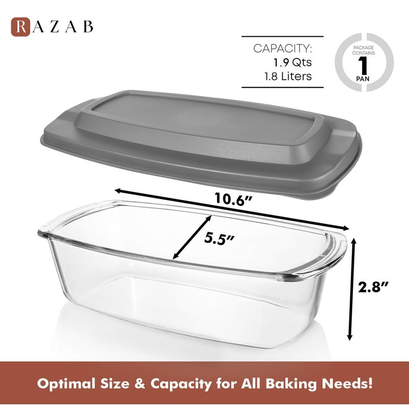 Razab LARGE 7.6 Cups/1800 ML/1.9 Qt Glass Loaf Pan with Lids - Meatloaf Pan BPA free Airtight Lids Grip Handle Easy Carry, Microwave and Oven Safe - Loaf Pans For Baking Bread, Cakes, Glass Loaf Pan - Image 2