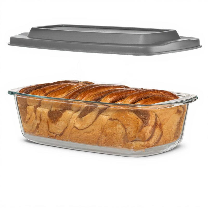 Razab LARGE 7.6 Cups/1800 ML/1.9 Qt Glass Loaf Pan with Lids - Meatloaf Pan BPA free Airtight Lids Grip Handle Easy Carry, Microwave and Oven Safe - Loaf Pans For Baking Bread, Cakes, Glass Loaf Pan - Image 1