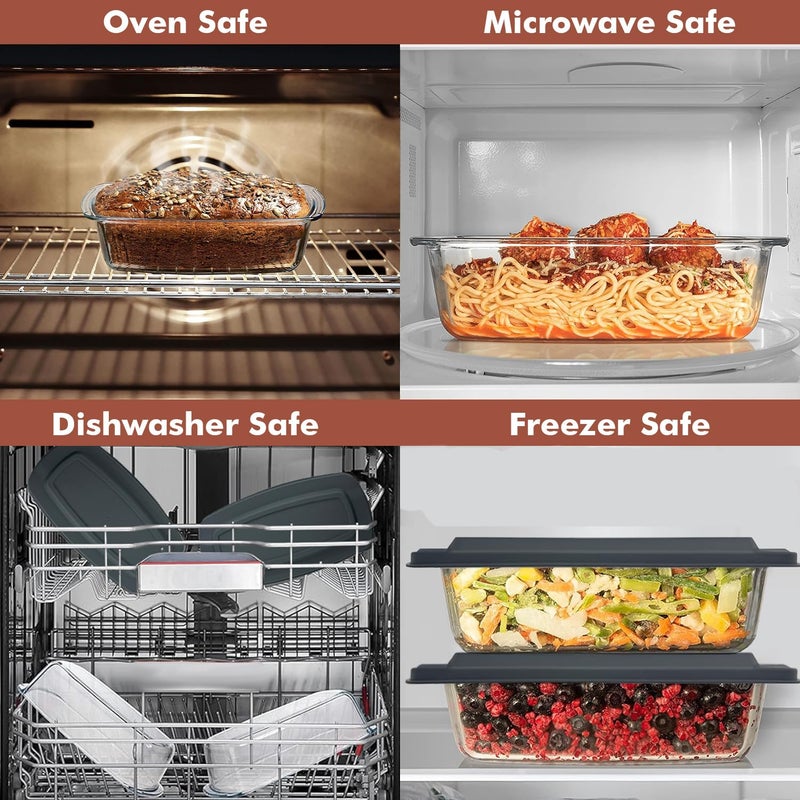 Razab LARGE 7.6 Cups/1800 ML/1.9 Qt Glass Loaf Pan with Lids - Meatloaf Pan BPA free Airtight Lids Grip Handle Easy Carry, Microwave and Oven Safe - Loaf Pans For Baking Bread, Cakes, Glass Loaf Pan - Image 5