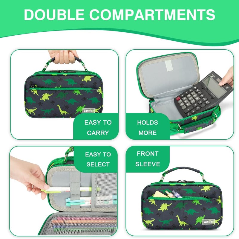 Vaschy Pencil Case for Boys, Aesthetic Kawaii Large Pencil Pouch Stationary Pencil Bag/Box for Preppy Kids, Pen Organizer Holder School Supply Green Dinos - Image 5