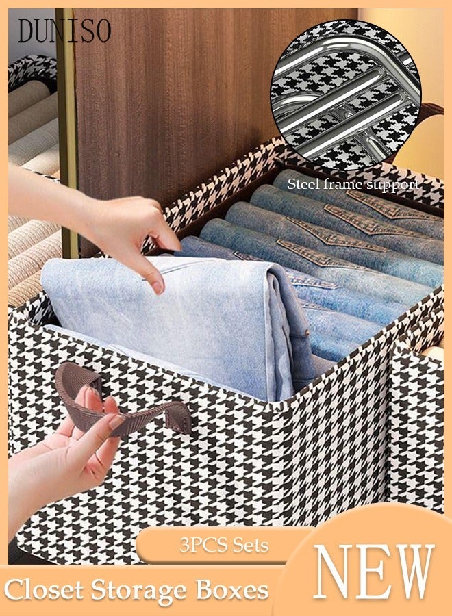 DUNISO 3pcs Wardrobe Clothes Organizer Foldable Closet Storage Organizer for Clothes Jeans Washable Closet Storage Boxes with Carrying Handles Cube Storage Bin for Home Bedroom Office - Image 2