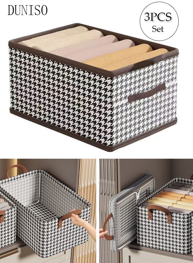 DUNISO 3pcs Wardrobe Clothes Organizer Foldable Closet Storage Organizer for Clothes Jeans Washable Closet Storage Boxes with Carrying Handles Cube Storage Bin for Home Bedroom Office - Image 1