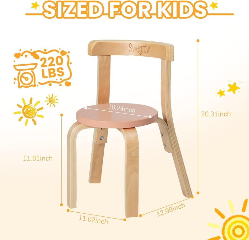 Swegrow Wooden Kids Chair, Toddler Chair for Table, Kids Stackable Chairs, Kid Wooden Furniture for Family/Playroom/Classroomï¼ˆSet of 2-Colorï¼‰ - Image 3