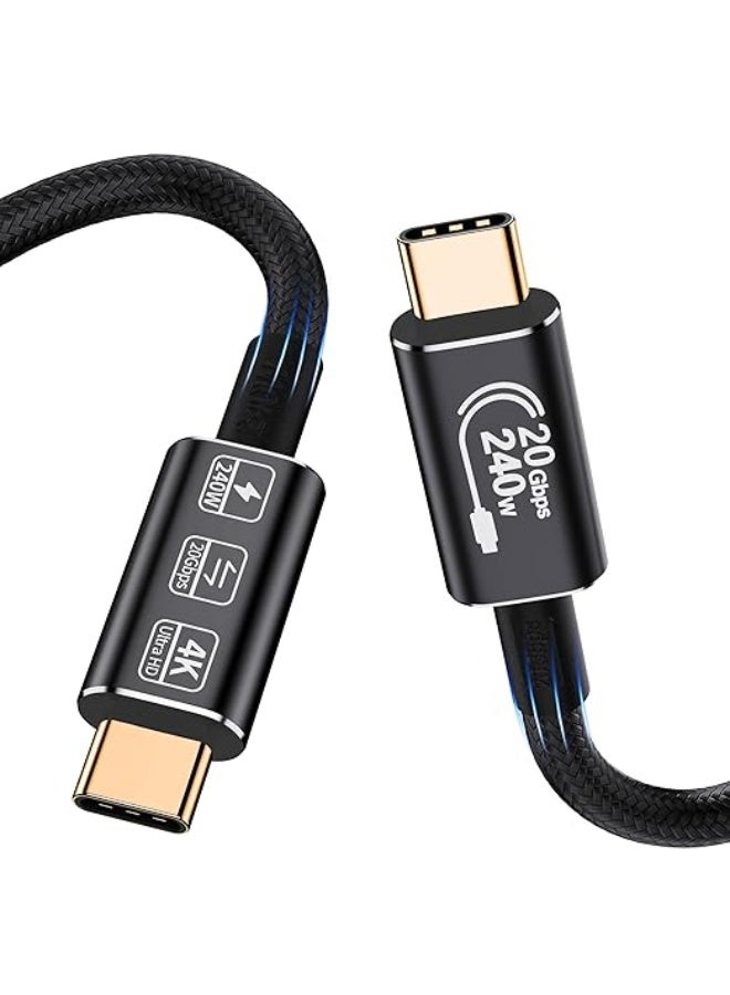كابل USB-C إلى USB-C قصير – شحن سريع 240 واط، نقل بيانات 20Gbps، ودعم فيديو 4K@60Hz – كابل تايب C لأجهزة اللابتوب والموبايل والشاشات