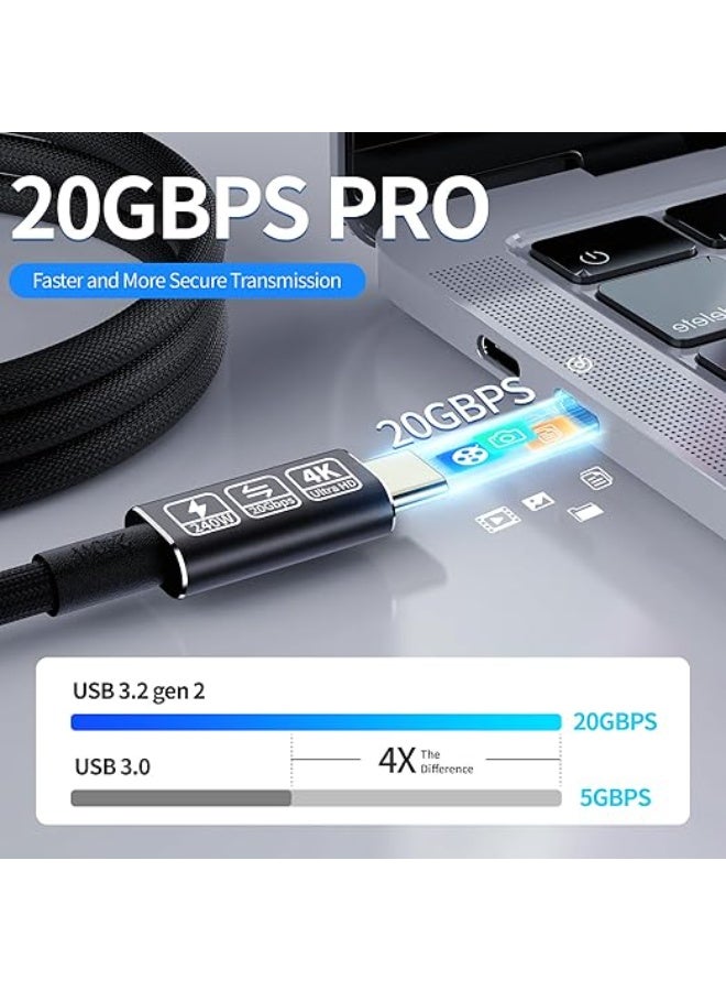 كابل USB-C إلى USB-C قصير – شحن سريع 240 واط، نقل بيانات 20Gbps، ودعم فيديو 4K@60Hz – كابل تايب C لأجهزة اللابتوب والموبايل والشاشات