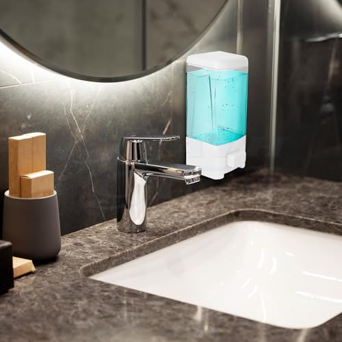 BATH GURU ABS Plastic Manual Push Wall-Mounted Liquid Soap Dispenser for Wash Basin | Bathroom | Kitchen | Restroom, (500 Ml, White) - Image 2