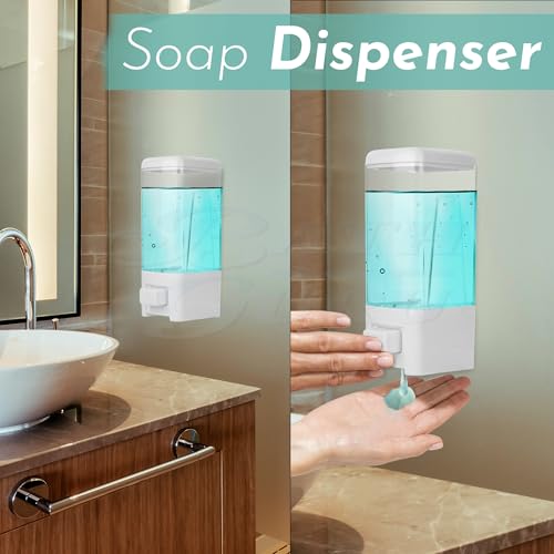 BATH GURU ABS Plastic Manual Push Wall-Mounted Liquid Soap Dispenser for Wash Basin | Bathroom | Kitchen | Restroom, (500 Ml, White) - Image 3