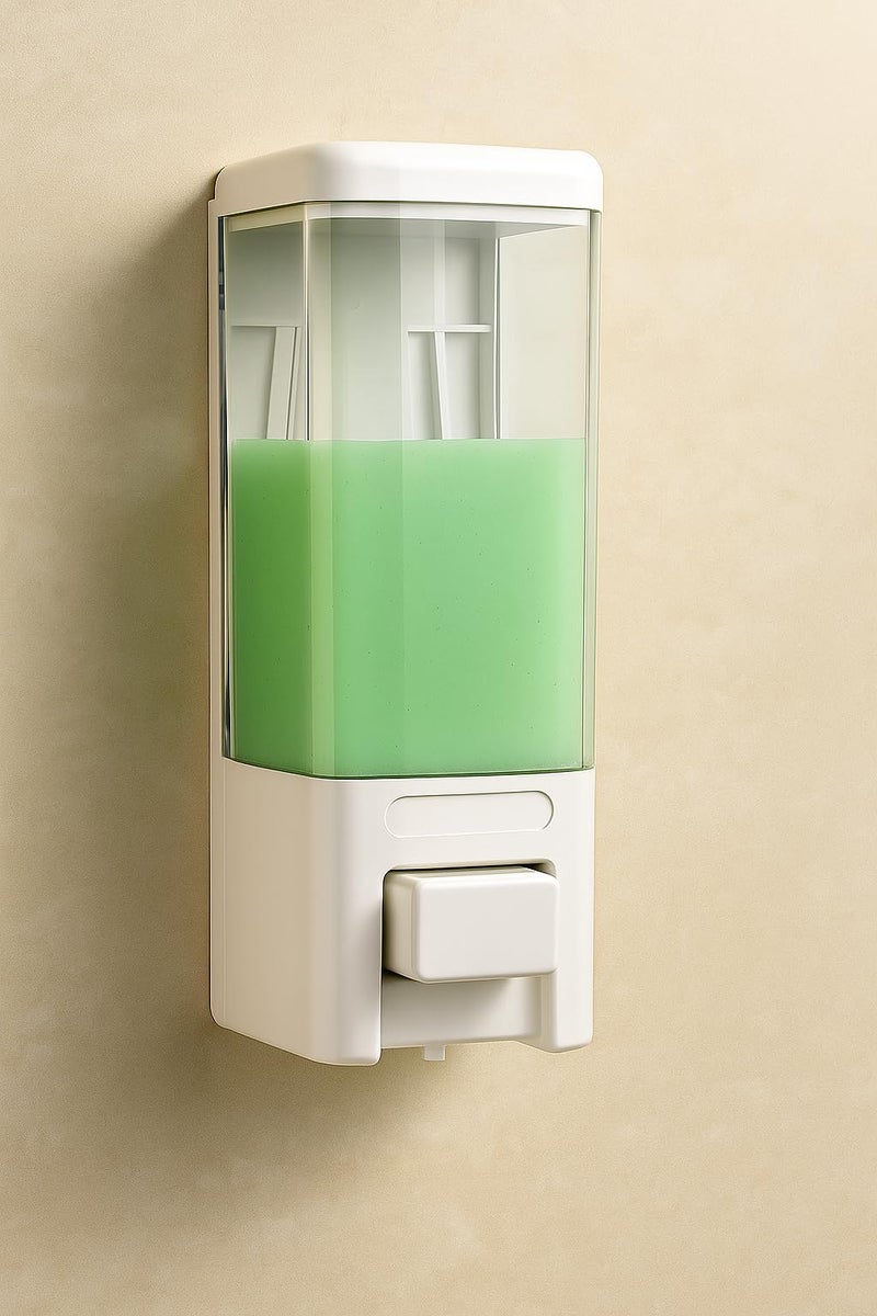 BATH GURU ABS Plastic Manual Push Wall-Mounted Liquid Soap Dispenser for Wash Basin | Bathroom | Kitchen | Restroom, (500 Ml, White) - Image 1