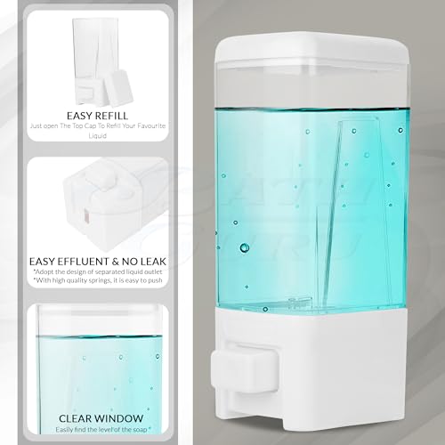BATH GURU ABS Plastic Manual Push Wall-Mounted Liquid Soap Dispenser for Wash Basin | Bathroom | Kitchen | Restroom, (500 Ml, White) - Image 5