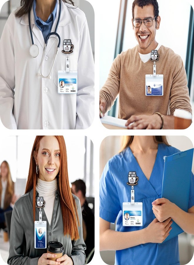 BVIIE Just Give Me Coffee and Nobody Gets Hurt Funny Nurse Badge Reel, RN Badge Buddy, Cute ID Name Work Badge Holder with Retractable Clip for LPN CNA MA Nurse Doctor Nursing Student and Medical Workers - Image 3