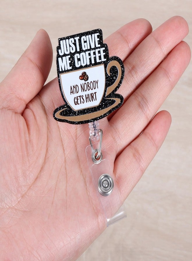 BVIIE Just Give Me Coffee and Nobody Gets Hurt Funny Nurse Badge Reel, RN Badge Buddy, Cute ID Name Work Badge Holder with Retractable Clip for LPN CNA MA Nurse Doctor Nursing Student and Medical Workers - Image 2