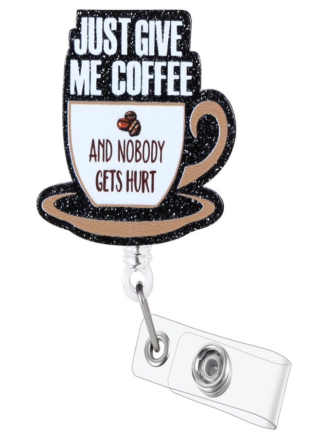 BVIIE Just Give Me Coffee and Nobody Gets Hurt Funny Nurse Badge Reel, RN Badge Buddy, Cute ID Name Work Badge Holder with Retractable Clip for LPN CNA MA Nurse Doctor Nursing Student and Medical Workers - Image 1