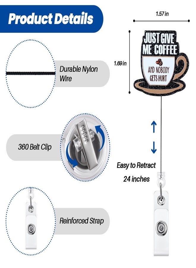 BVIIE Just Give Me Coffee and Nobody Gets Hurt Funny Nurse Badge Reel, RN Badge Buddy, Cute ID Name Work Badge Holder with Retractable Clip for LPN CNA MA Nurse Doctor Nursing Student and Medical Workers - Image 4