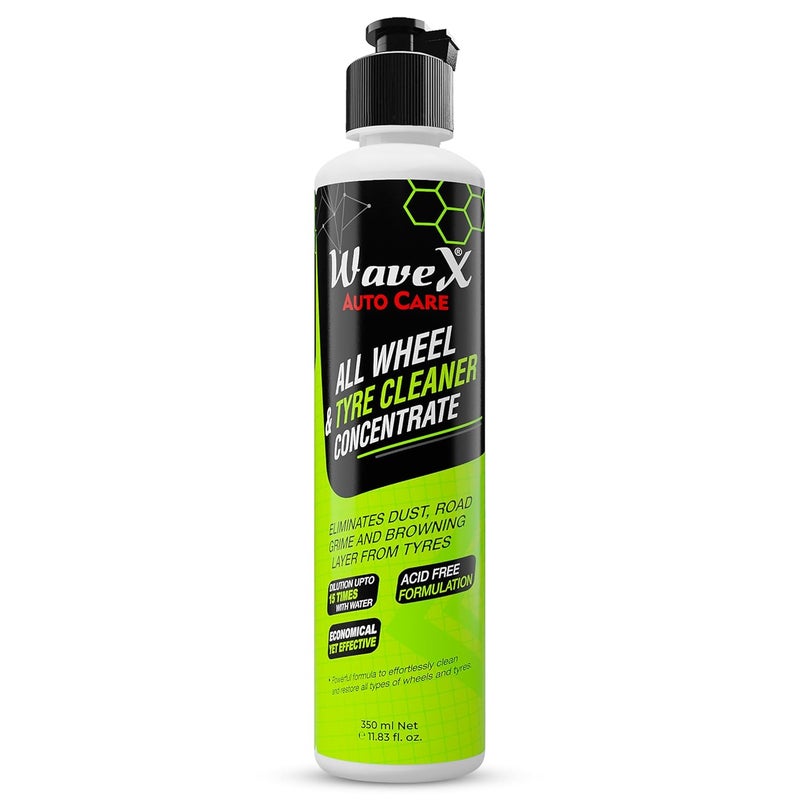 WAVEX منظف العجلات والإطارات WaveX للسيارات مركز 350 مل | يخفف 15 مرة مع الماء | تركيبة خالية من الأحماض - آمنة لجميع العجلات - أيضًا منظف عجلات السيارات المصنوعة من السبائك - Image 1