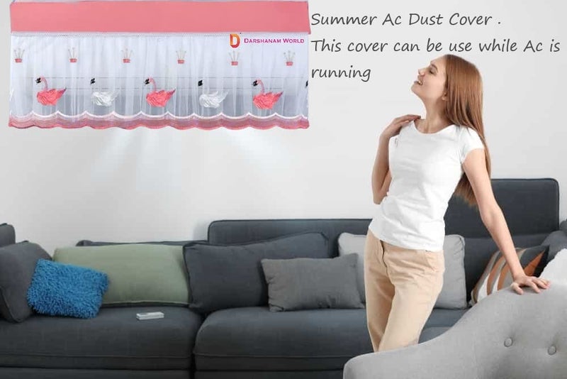 DARSHANAM WORLD Premium Work Indoor AC Dust Protection Cover Designer Summer Ac Cover for (Small size)1 Ton (34 X 12 X 9 inch ) (PINK DUCK 1) - Image 5