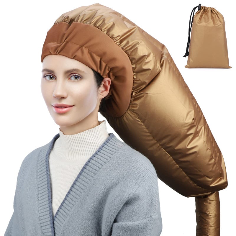 Segbeauty Segbeauty Hair Dryer Bonnet Extra Large Deep Conditioning Cap Attachment Upgraded Adjustable Drying Heat Cap Hooded with Elastic Strap for Fast Drying Curly Hair Styling Nursing Oil TreatMent Gold