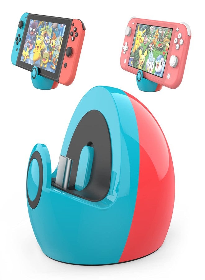 HEIYING Switch Charging Dock for Nintendo Switch/Lite/OLED,Portable Carrying Charging Station with Classic Colors Neon Blue & Neon Red - Image 1