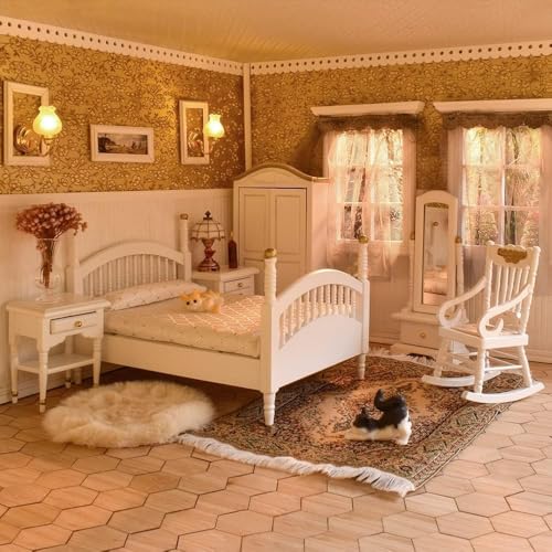 iLAND Victorian Dollhouse Furniture 112 Scale Brewster Dollhouse Bedroom Furniture Set White Gold - Image 1