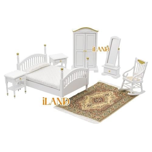 iLAND Victorian Dollhouse Furniture 112 Scale Brewster Dollhouse Bedroom Furniture Set White Gold - Image 5