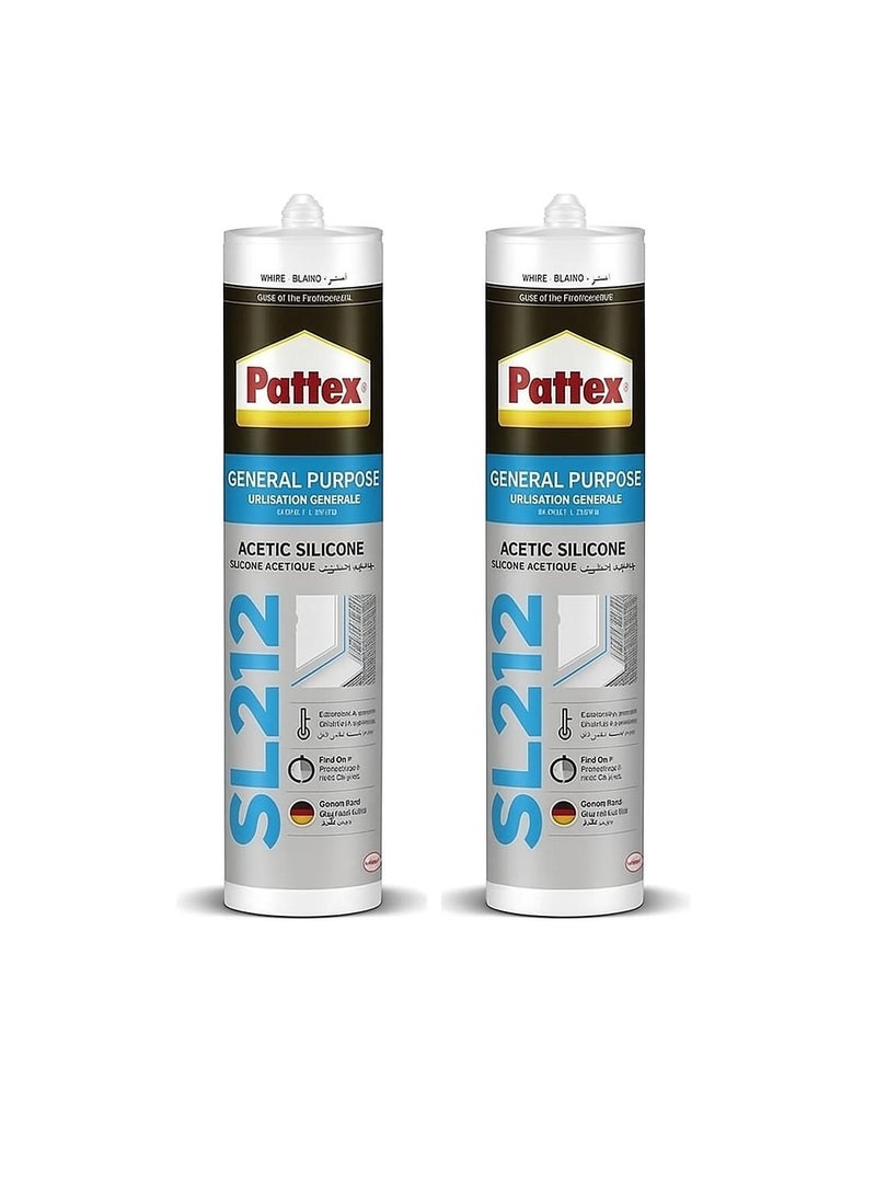 باتكس SL212 سيليكون أسيتيك للأغراض العامة (قطعتين) - أبيض - 280 مل لكل قطعة - مانع تسرب عالي الجودة ومقاوم للماء والرطوبة للاستخدامات المنزلية والصناعية إغلاق محكم ومانع للتسرب - Image 1
