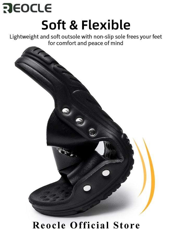 ريوكل صنادل رجالية كلاسيكية مصنوعة من الجلد النباتي مع نعل مضاد للانزلاق وأصابع مفتوحة للمشي والشاطئ والأنشطة المائية وحمام السباحة - Image 2