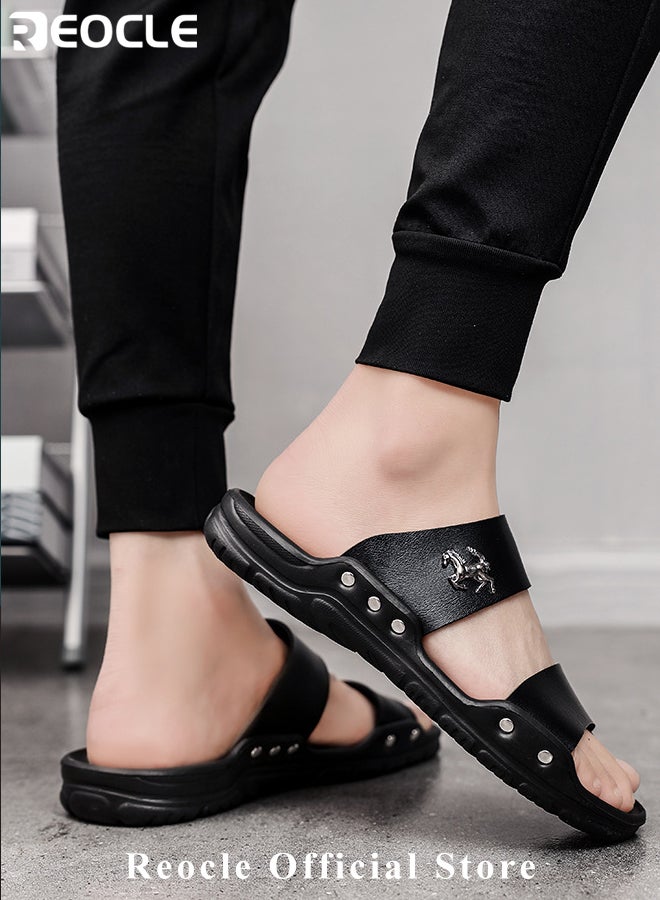 ريوكل صنادل رجالية كلاسيكية مصنوعة من الجلد النباتي مع نعل مضاد للانزلاق وأصابع مفتوحة للمشي والشاطئ والأنشطة المائية وحمام السباحة - Image 3