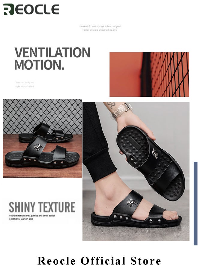 ريوكل صنادل رجالية كلاسيكية مصنوعة من الجلد النباتي مع نعل مضاد للانزلاق وأصابع مفتوحة للمشي والشاطئ والأنشطة المائية وحمام السباحة - Image 5