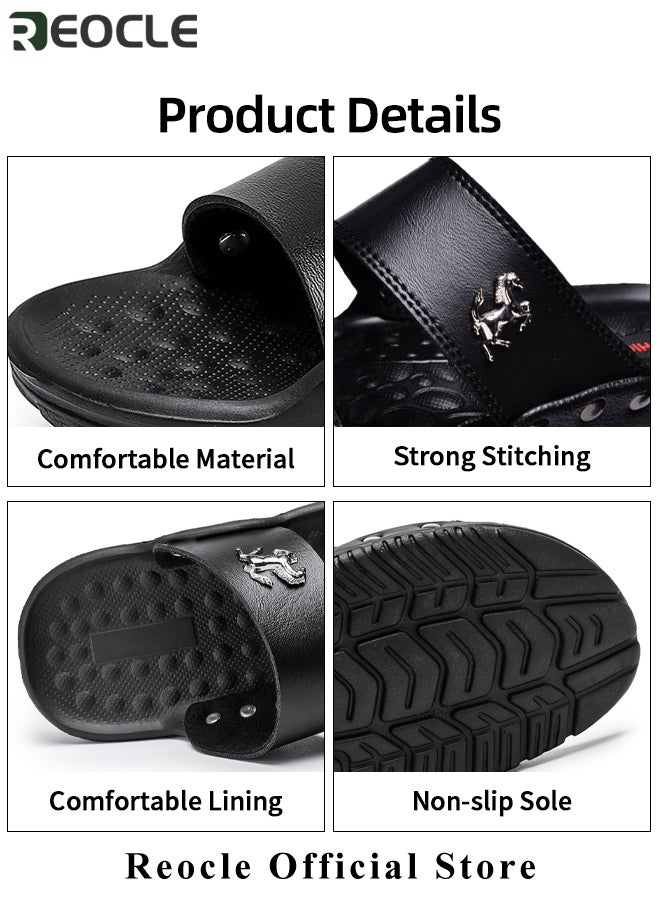 ريوكل صنادل رجالية كلاسيكية مصنوعة من الجلد النباتي مع نعل مضاد للانزلاق وأصابع مفتوحة للمشي والشاطئ والأنشطة المائية وحمام السباحة - Image 4