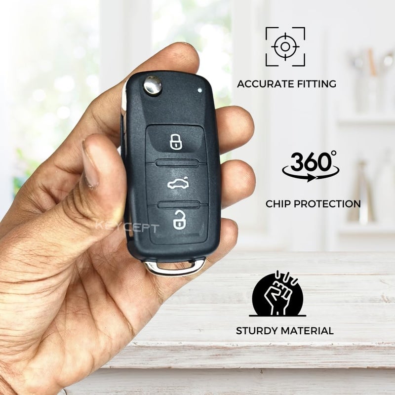 Keycept™ Premium 3 Button Remote flip Key Shell for Skoda Octavia, Laura, Superb, Fabia, Rapid, Polo, Vento, Jetta, Ameo, Passat- Durable Key Replacement (Key) - Image 2