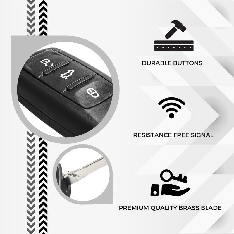 Keycept™ Premium 3 Button Remote flip Key Shell for Skoda Octavia, Laura, Superb, Fabia, Rapid, Polo, Vento, Jetta, Ameo, Passat- Durable Key Replacement (Key) - Image 3